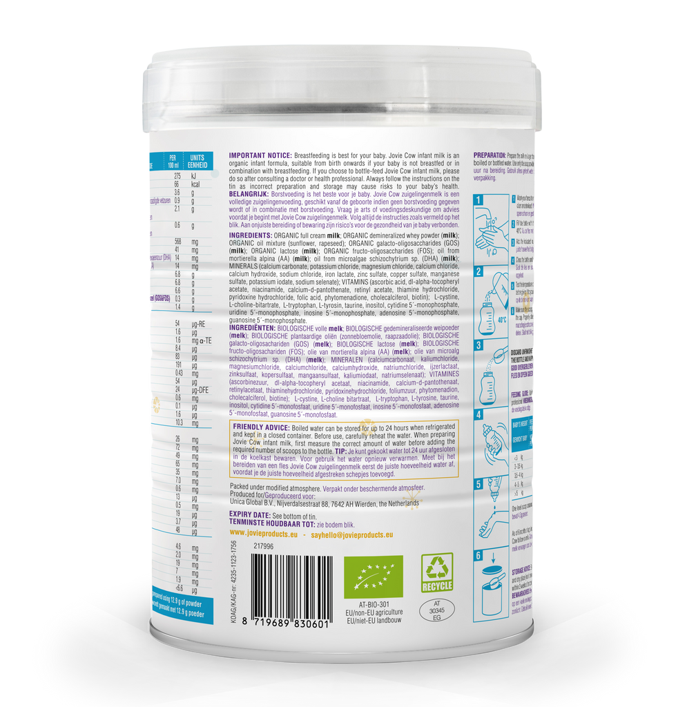 Jovie Organic Cow Milk Formula Stage 1 (0-6 Months) 800g