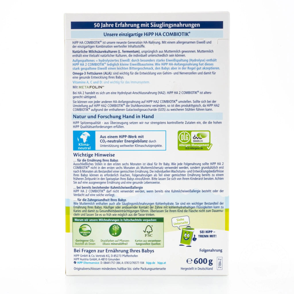 HiPP HA Stage 2 - Hypoallergenic German Combiotic Infant Milk Formula (6+ months) 600g