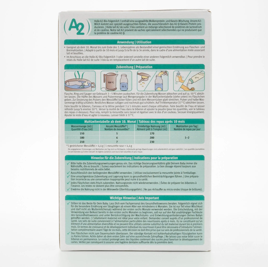 Holle A2 Milk Organic Infant Formula instructions