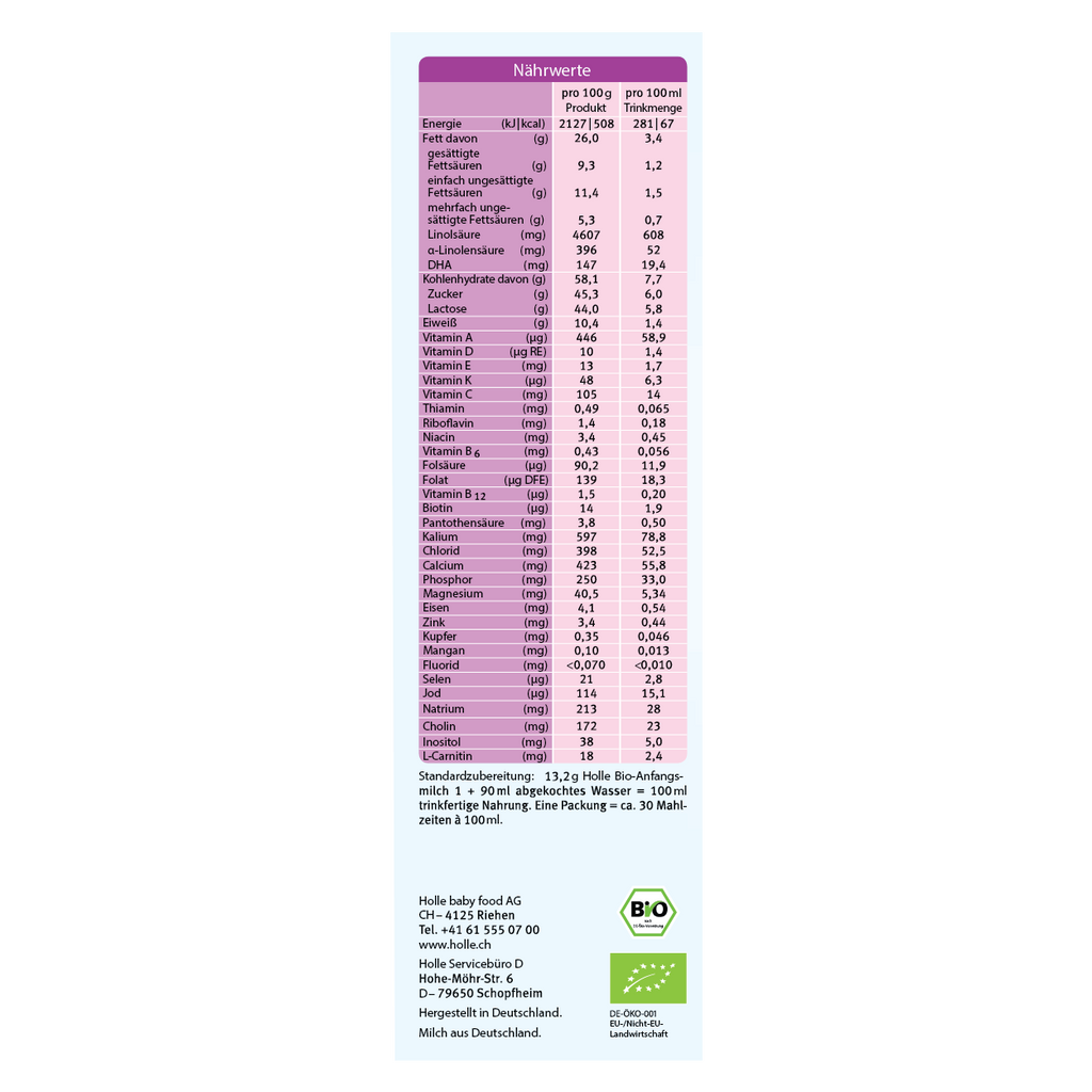 ingredient list holle stage 1 cow milk formula