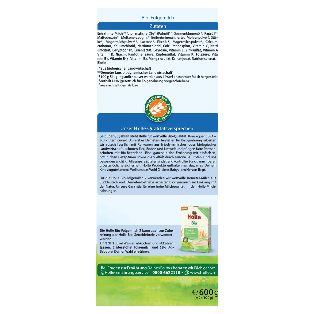 Holle Cow Stage 2 Infant Formula information