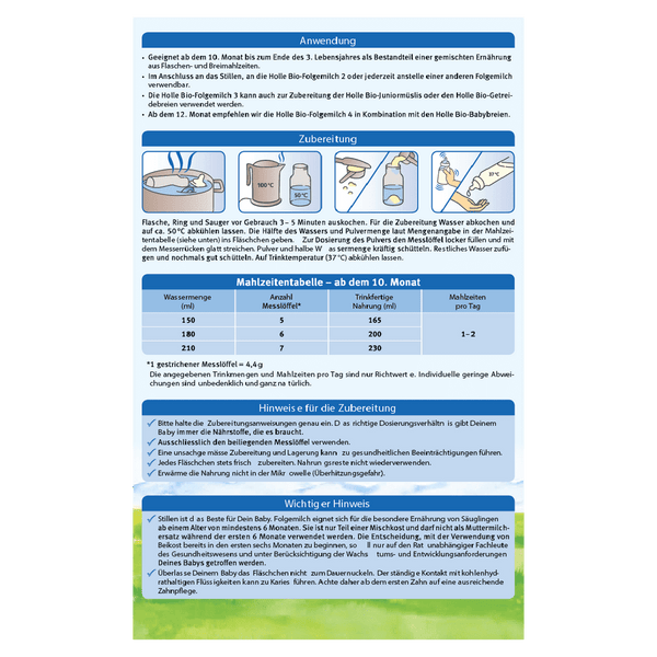 Holle bio best sale formula instructions